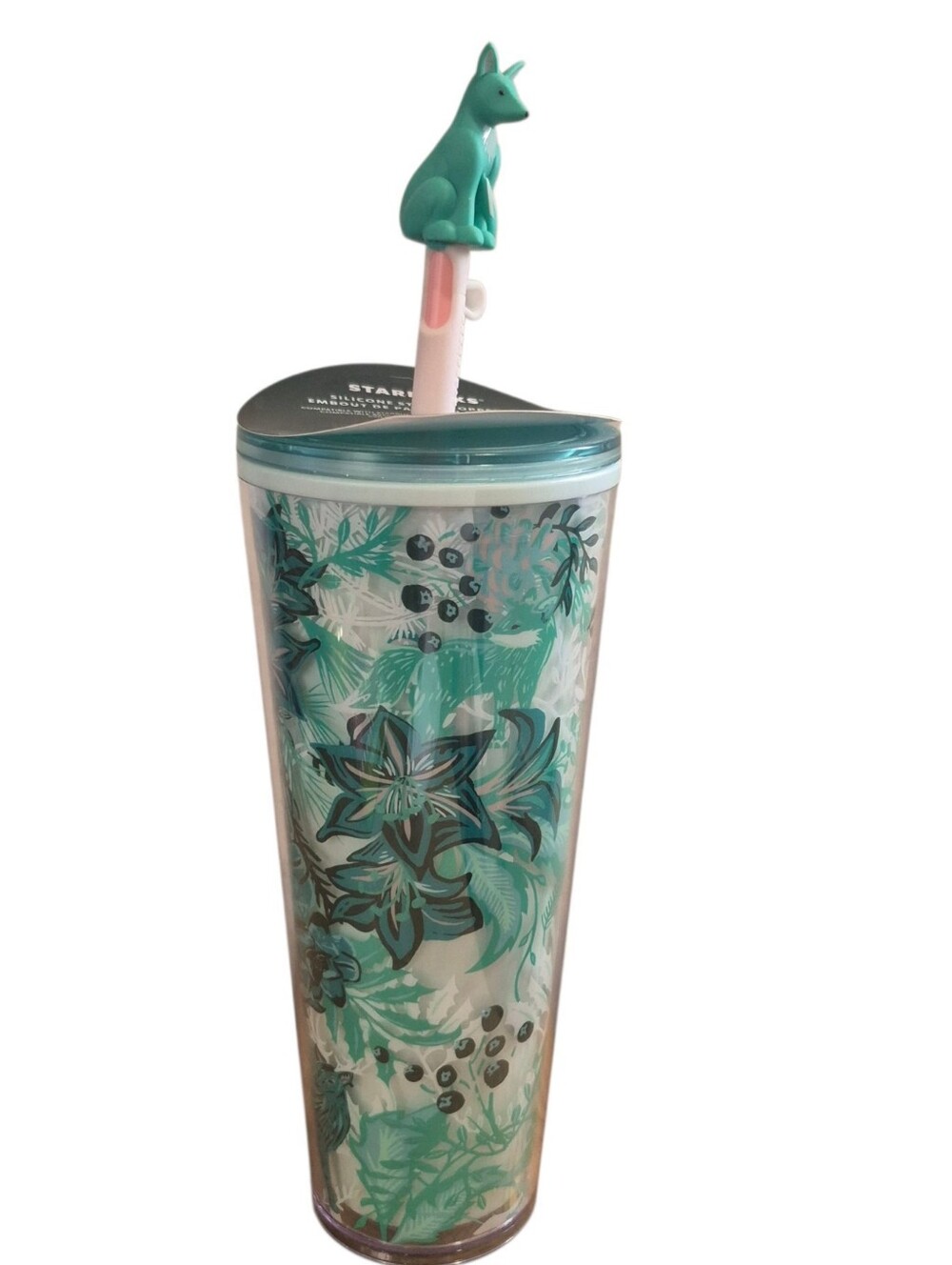 Starbucks Holiday 2022 Enchanted Forrest Venti Tumbler Fox Straw Topper 24oz NEW